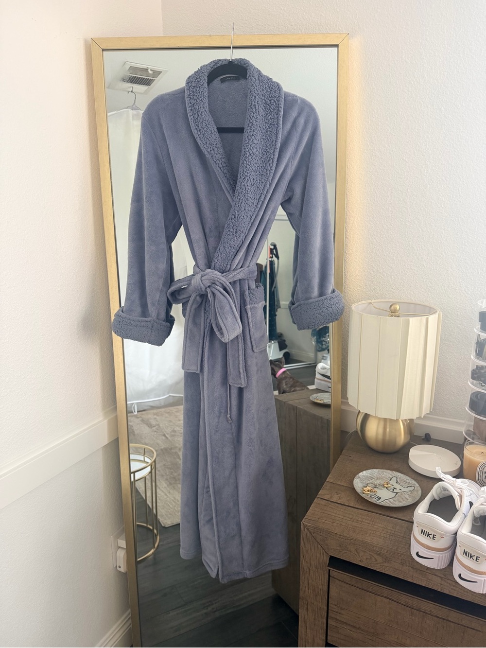 Natori Plush Lavender-Gray Shawl Collar Bath Robe